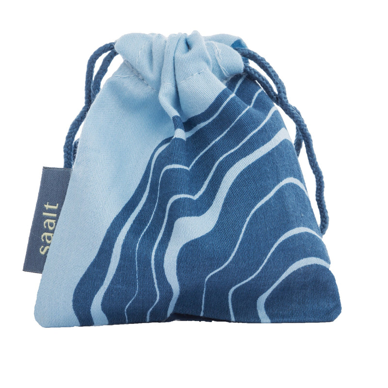 Blue Saalt menstrual cup bag.